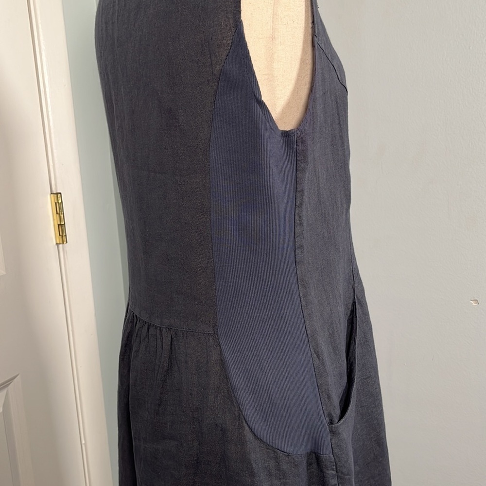 Lina Tomei 100% linen beaded neckline shirt dress size S - Picture 13 of 15